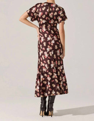Astr - Talyha Floral Satin V-neck Dress