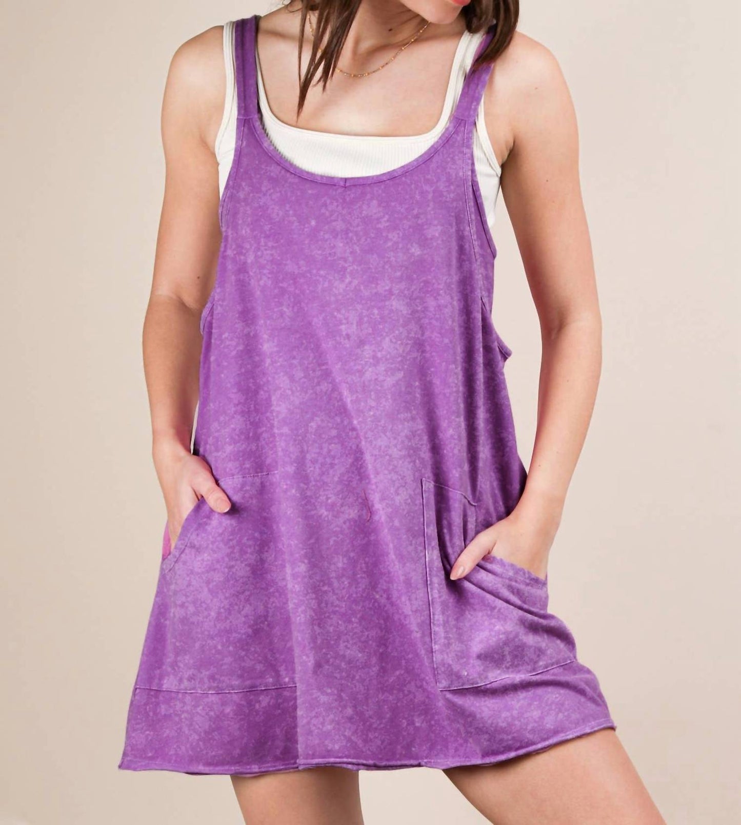 Very J - Mineral Washed Knit Mini Dress with Shorts Inside