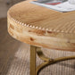 Modern Round Coffee Table with Wooden Carving Pattern and Metal Legs
