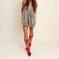Veveret - Pleated V-neck Leopard Romper