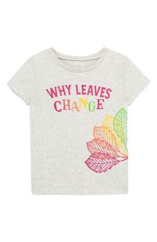 Camiseta estampada "Peek Arent You Curious Leaves Change" cinza mesclado