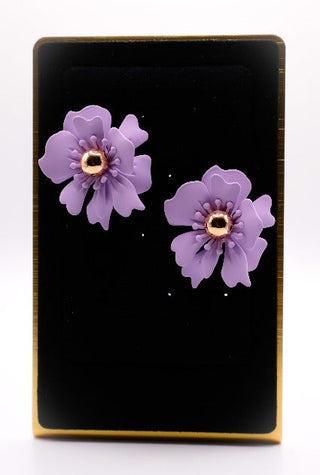 Brincos com pétalas roxas brilhantes – Brinco luxuoso com estampa floral roxa