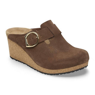 Birkenstock - Tamanco Feminino Fanny com Fivela de Anel em Camurça e Couro - Médio/Estreito