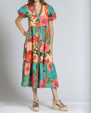 Apny - Vestido longo com estampa mista e camadas