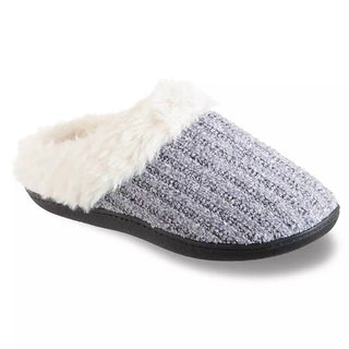 Isotoner - Pantufas femininas de malha canelada Erin Chenille com capuz