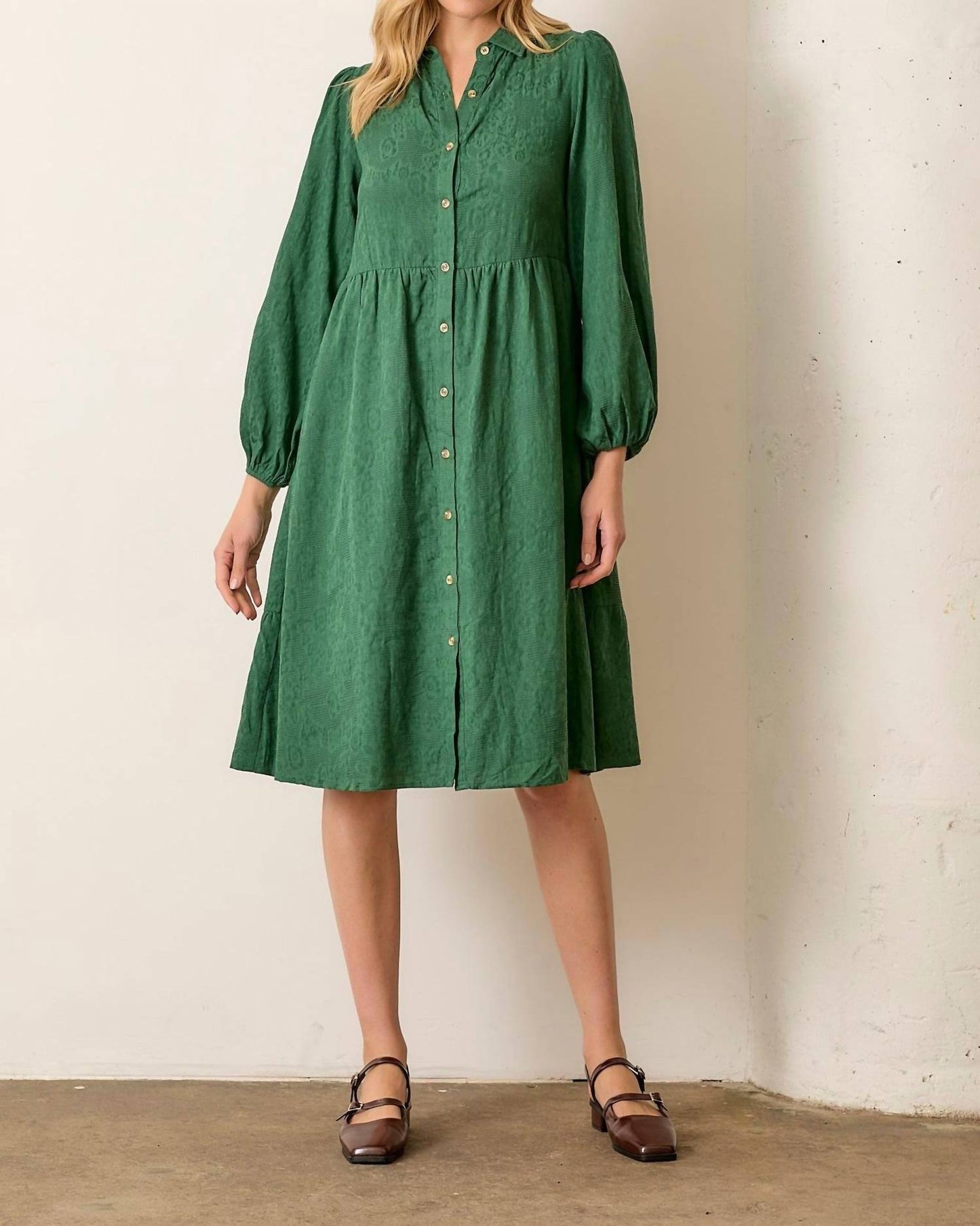 Baevely By Wellmade - Phoebe Button Front Long Sleeve Midi Dress