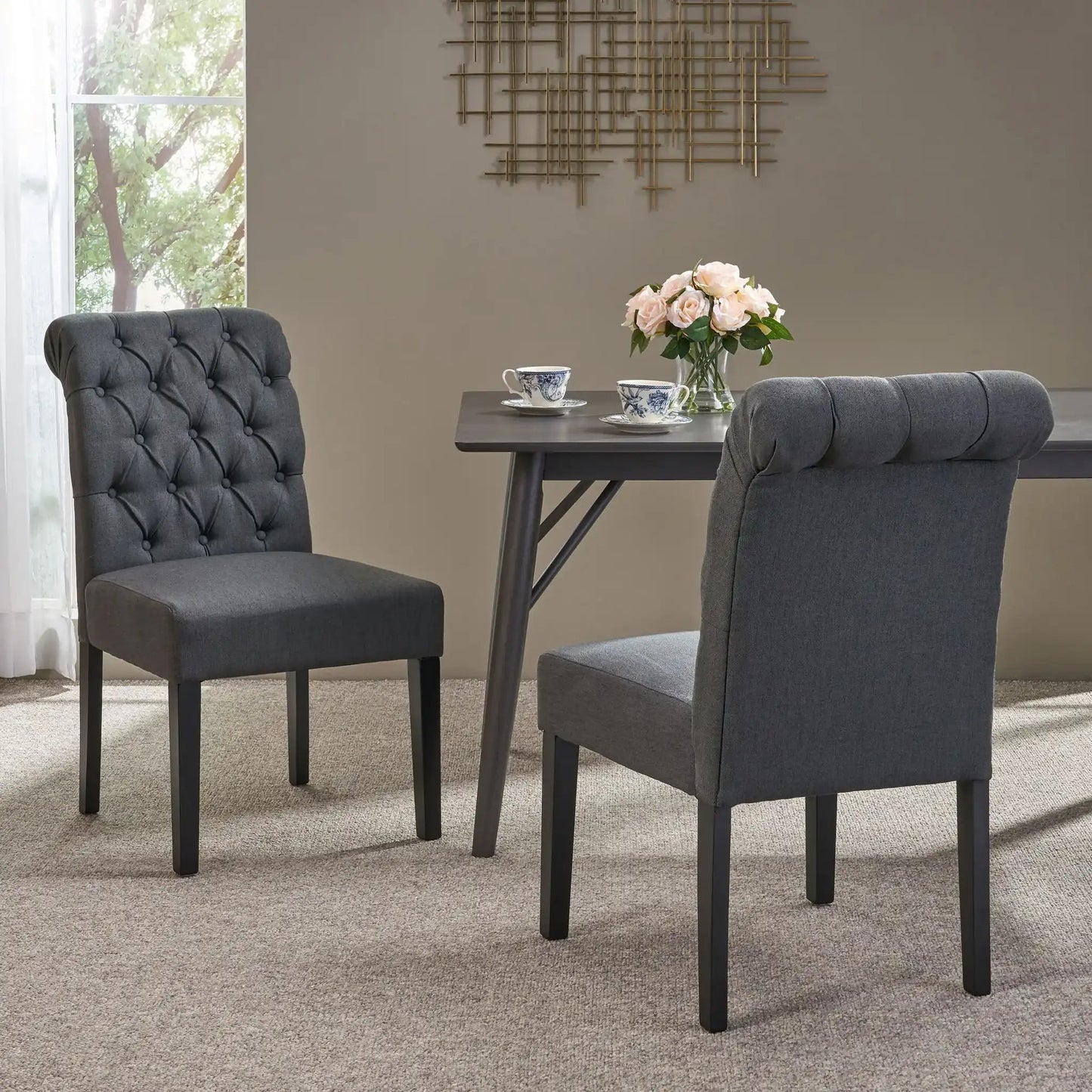 Broxton Tuft Dining Rolltop Chairs With Button Tufted Backrest (Set of 2)