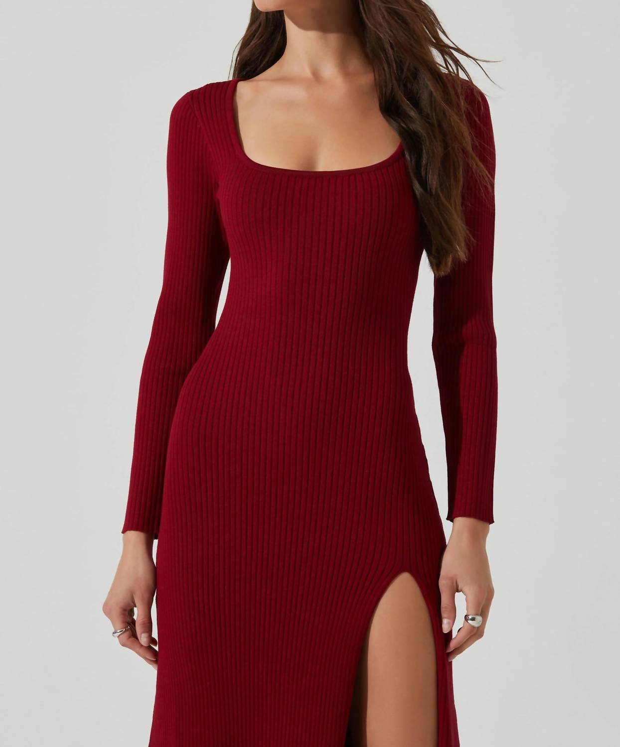 Astr - Long Sleeve Ribbed Sweater Dress
