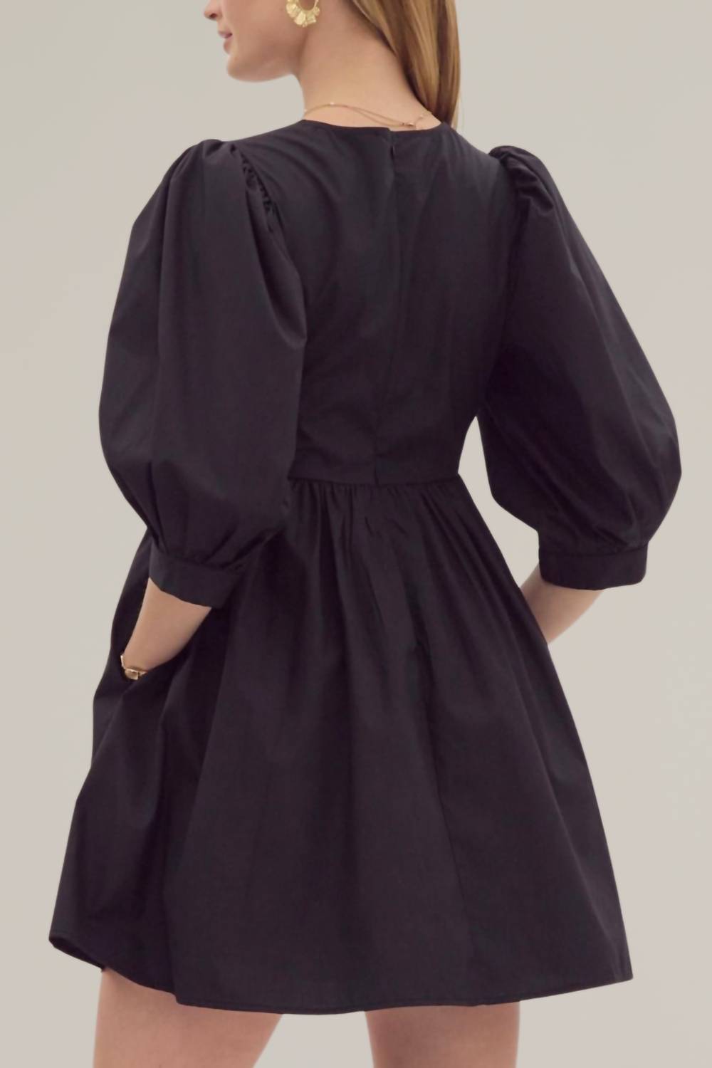 Entro - Puff Sleeve Tie Front Dress