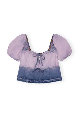 Ganni - Blusa Future Denim com Manga Bufante