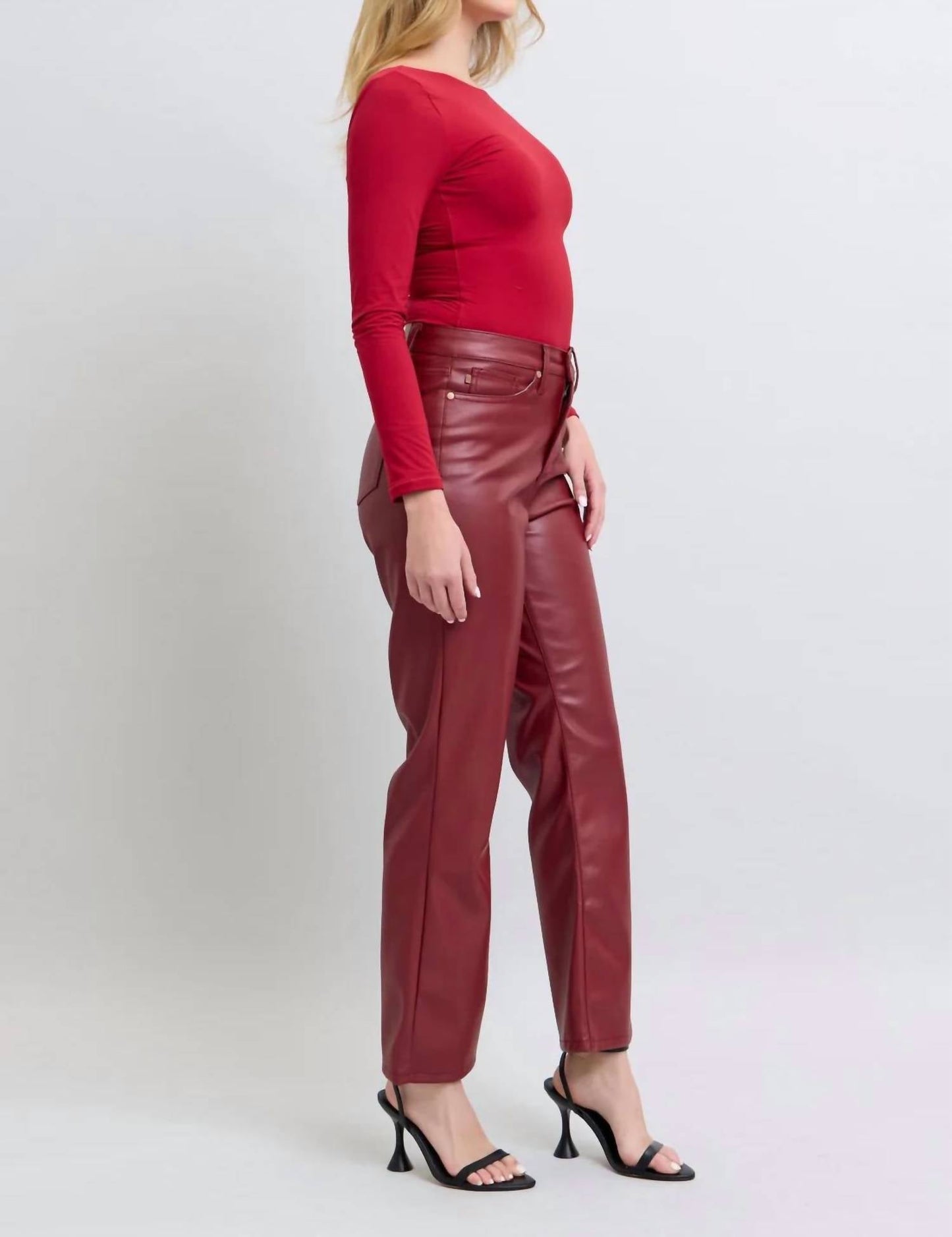 Judy Blue - Tummy Control Faux Leather Straight Pants