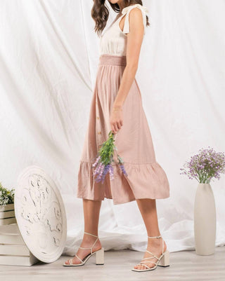 Blu Pepper - Mixed Media Button Down Midi Dress