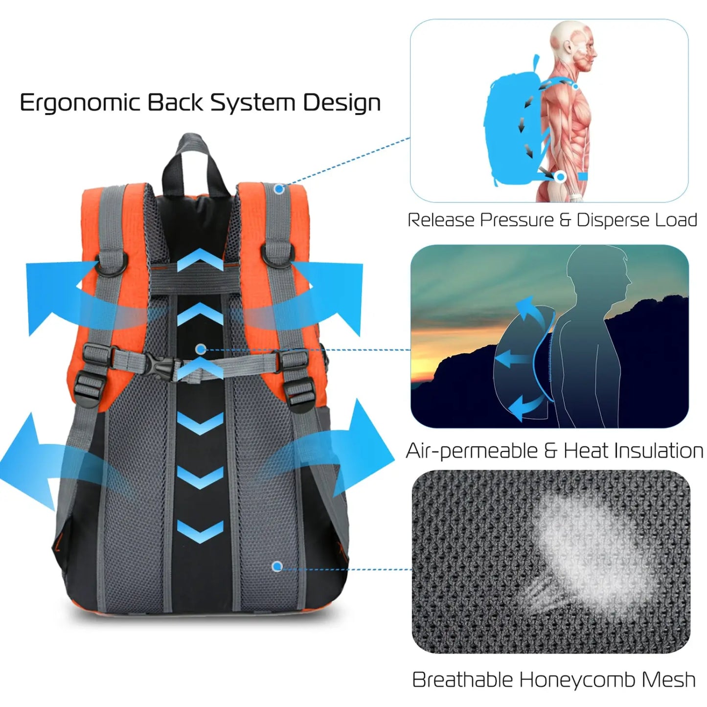 36l Lightweight Waterproof Hiking Backpack with Reflective Stripes