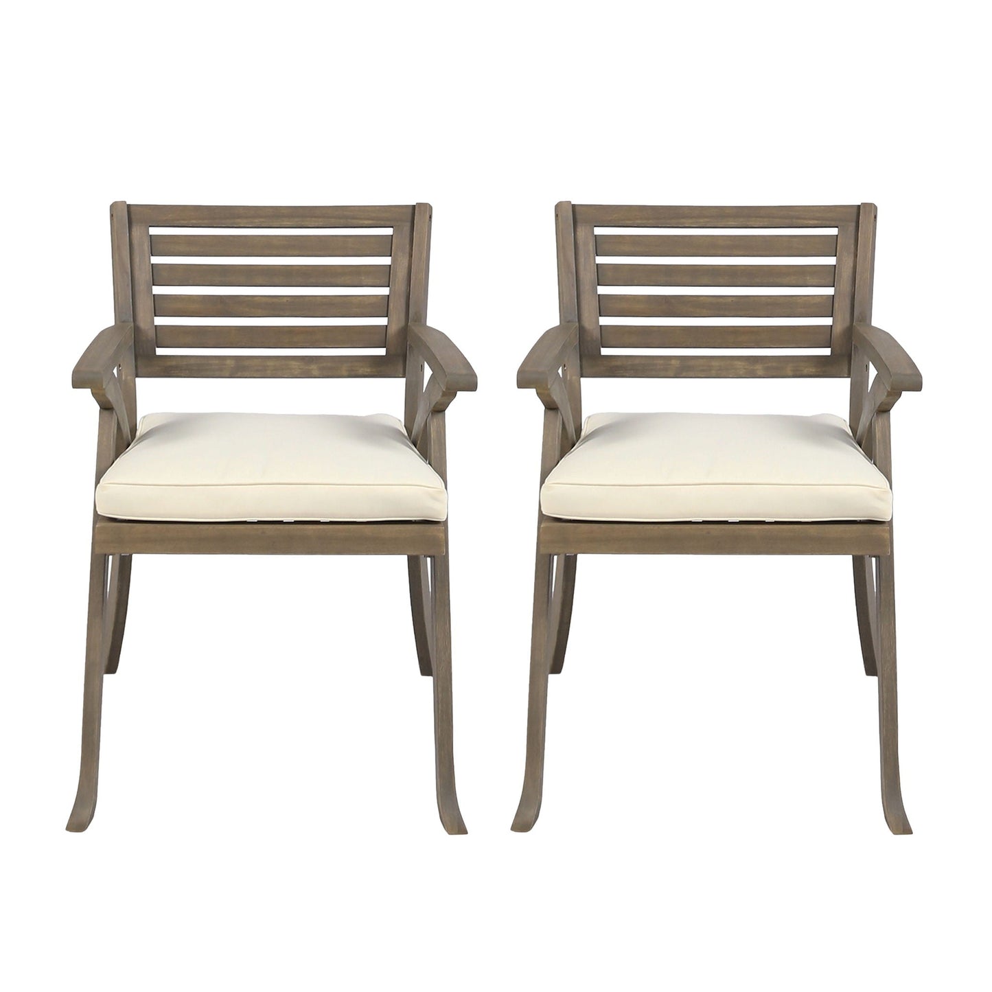 Helen Outdoor Acacia Wood Dining Chair Set of 2 - Gray / Creme
