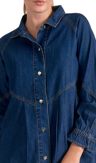 Elan - Vestido jeans de manga comprida com botões