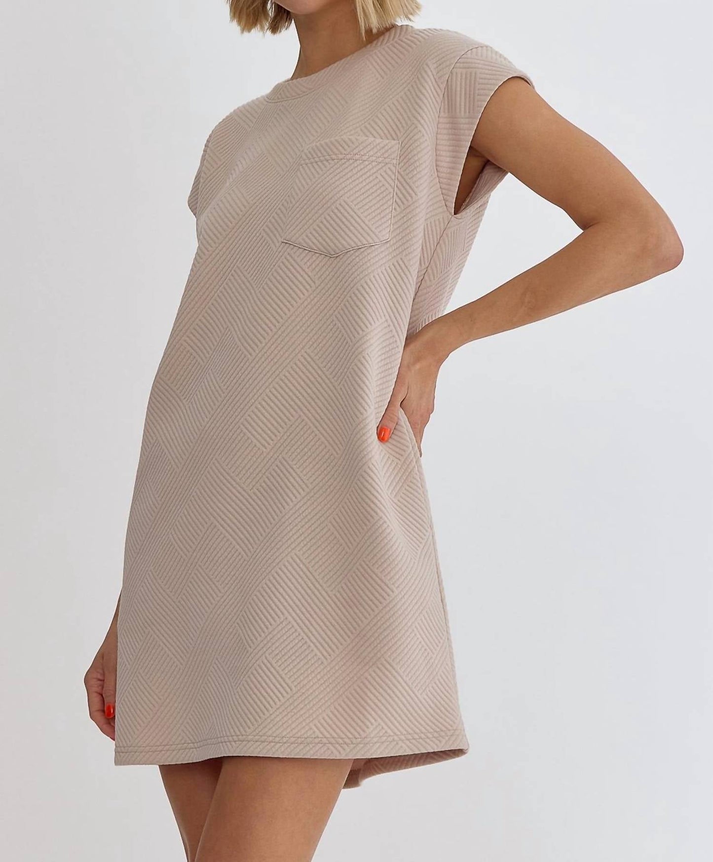 Entro - Textured Round Neck Mini Dress