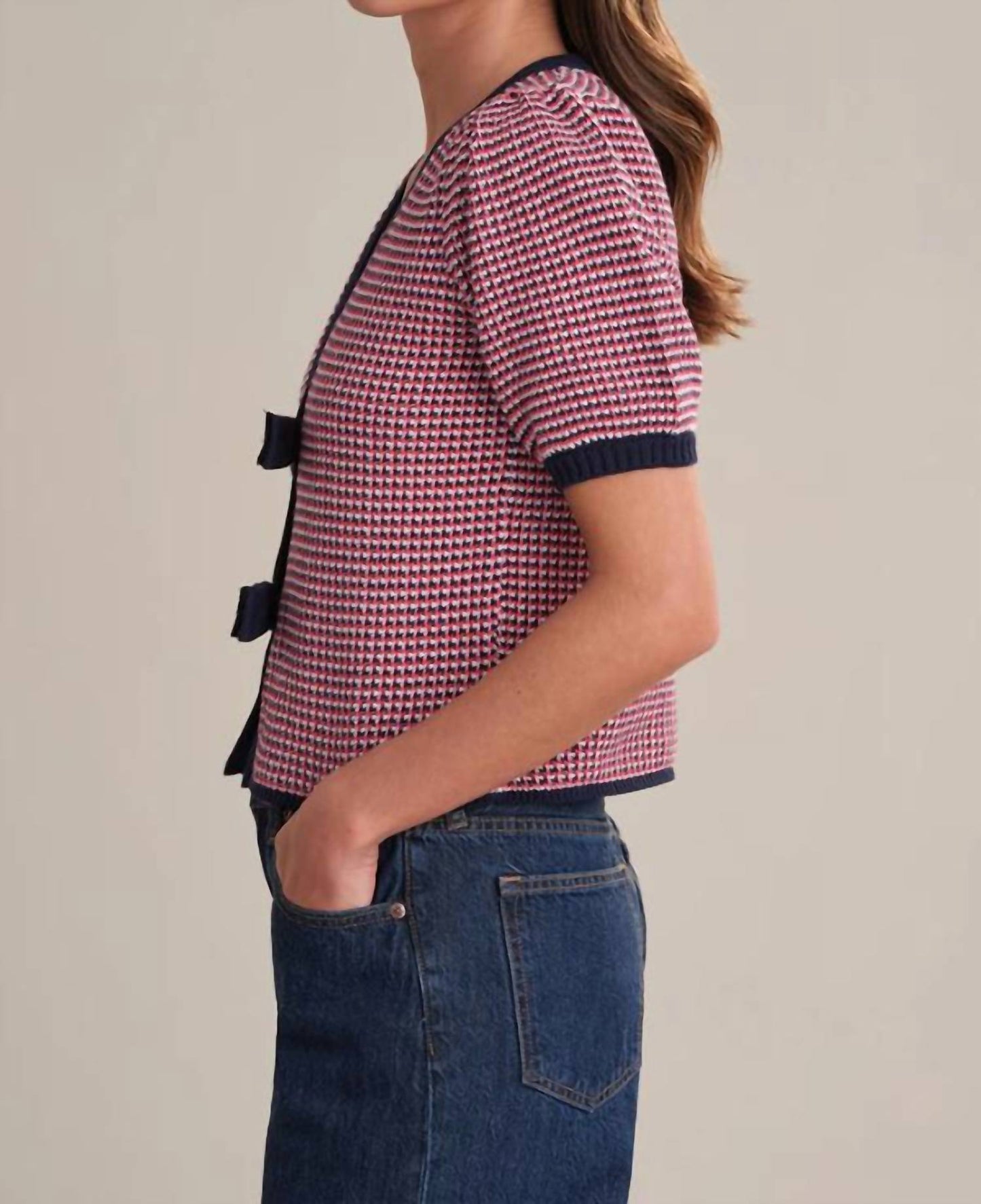 525 America - Elaine Puff Sleeve Tie Front Cardigan