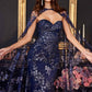 Ladivine - Strapless Fitted Gown With Lace Cape