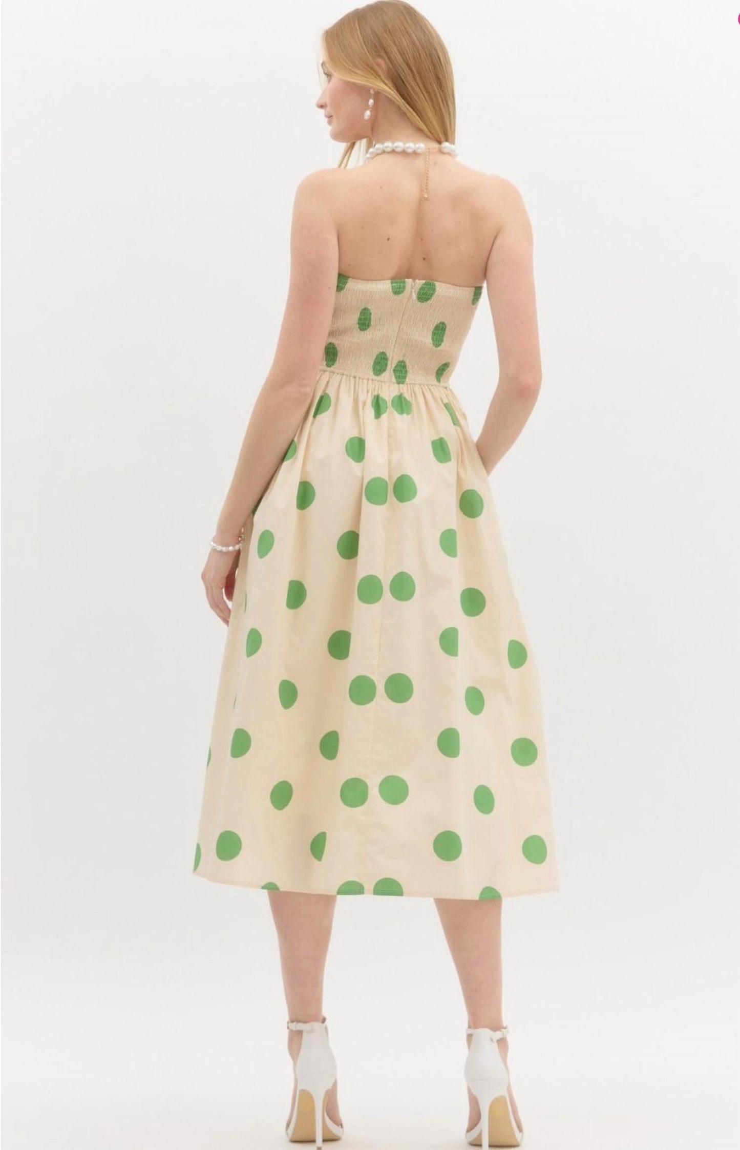 Entro - Polka Dot Strapless Midi Dress