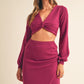 Conjunto de blusa e saia midi de malha trançada frontal MABLE