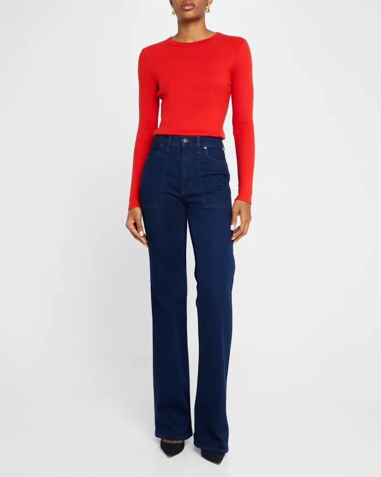 Veronica Beard - Long Sleeve Pruitt Ribbed Tee Poppy