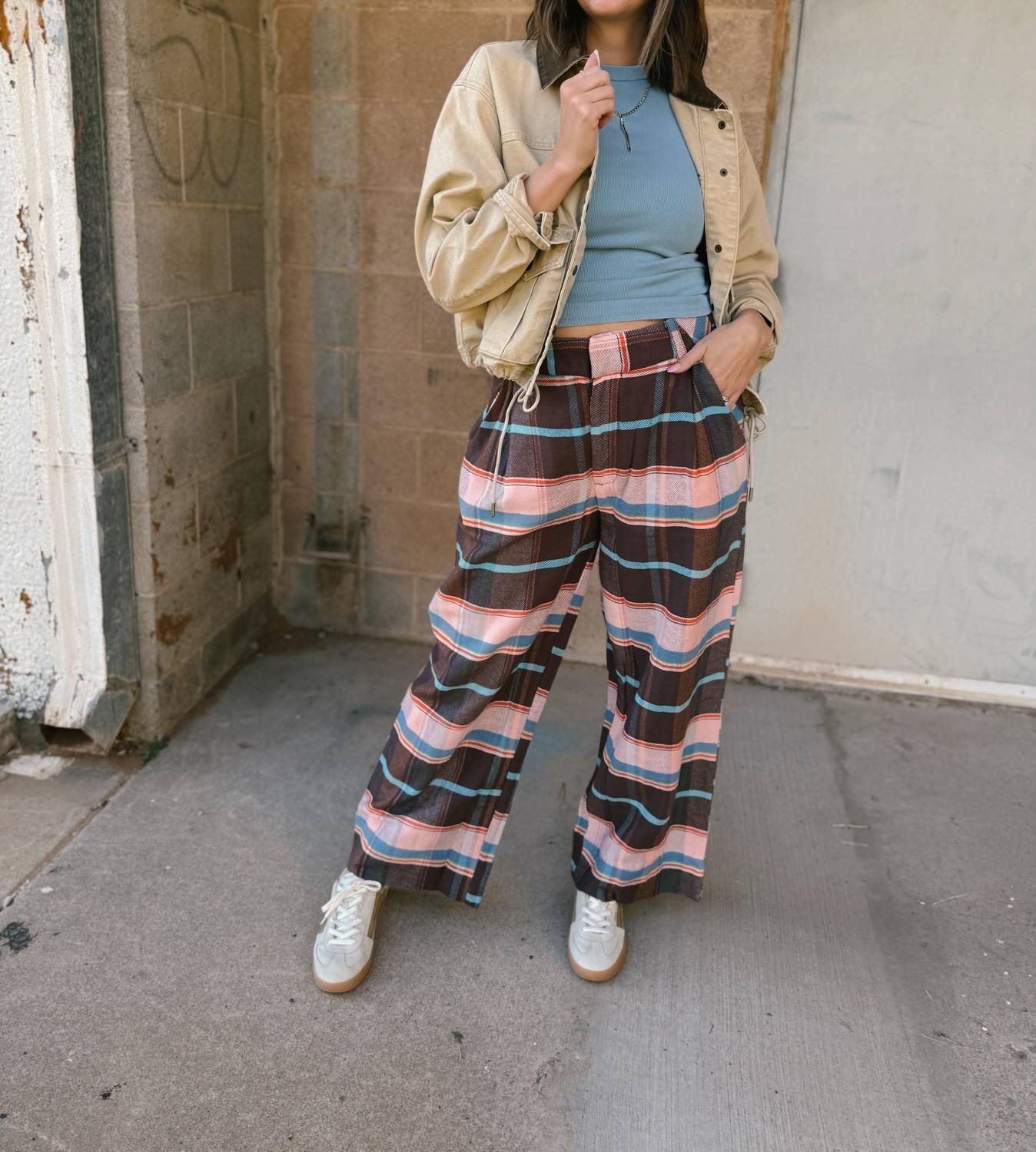 Free People - Buckle Back Plaid Trousers