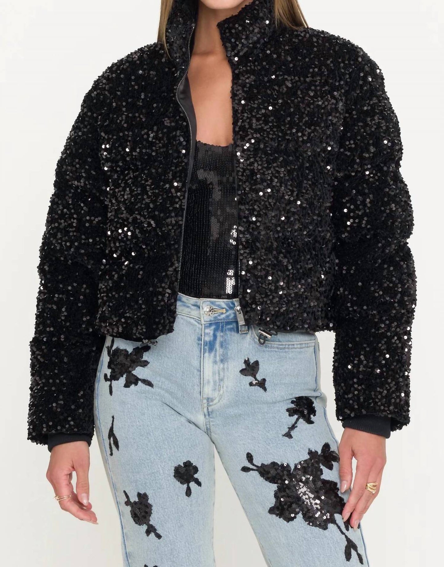 Generation Love - RHODA VELVET SEQUIN PUFFER JACKET