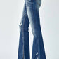 Risen - Women's Flare Distressed High Rise Slit Jeans