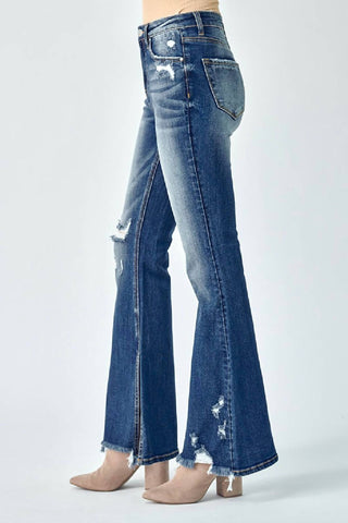 Risen - Women's Flare Distressed High Rise Slit Jeans