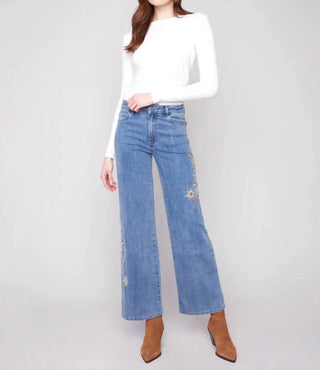 Charlie B - Embroidered Wide Leg Jeans With Flowers