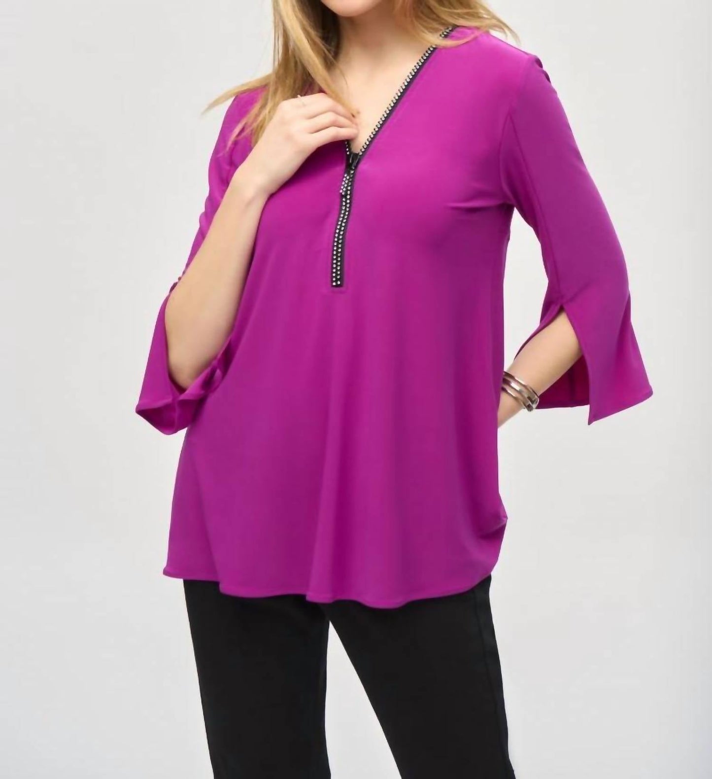 Joseph Ribkoff - Embellished Zip Front Split Sleeve Tunic