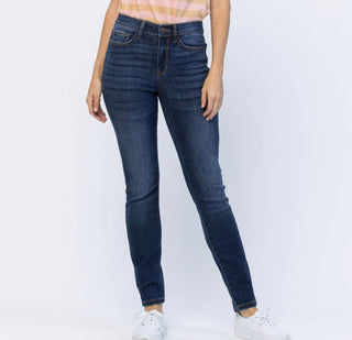 Judy Blue - Calça jeans escura, de cintura alta, relaxada e limpa