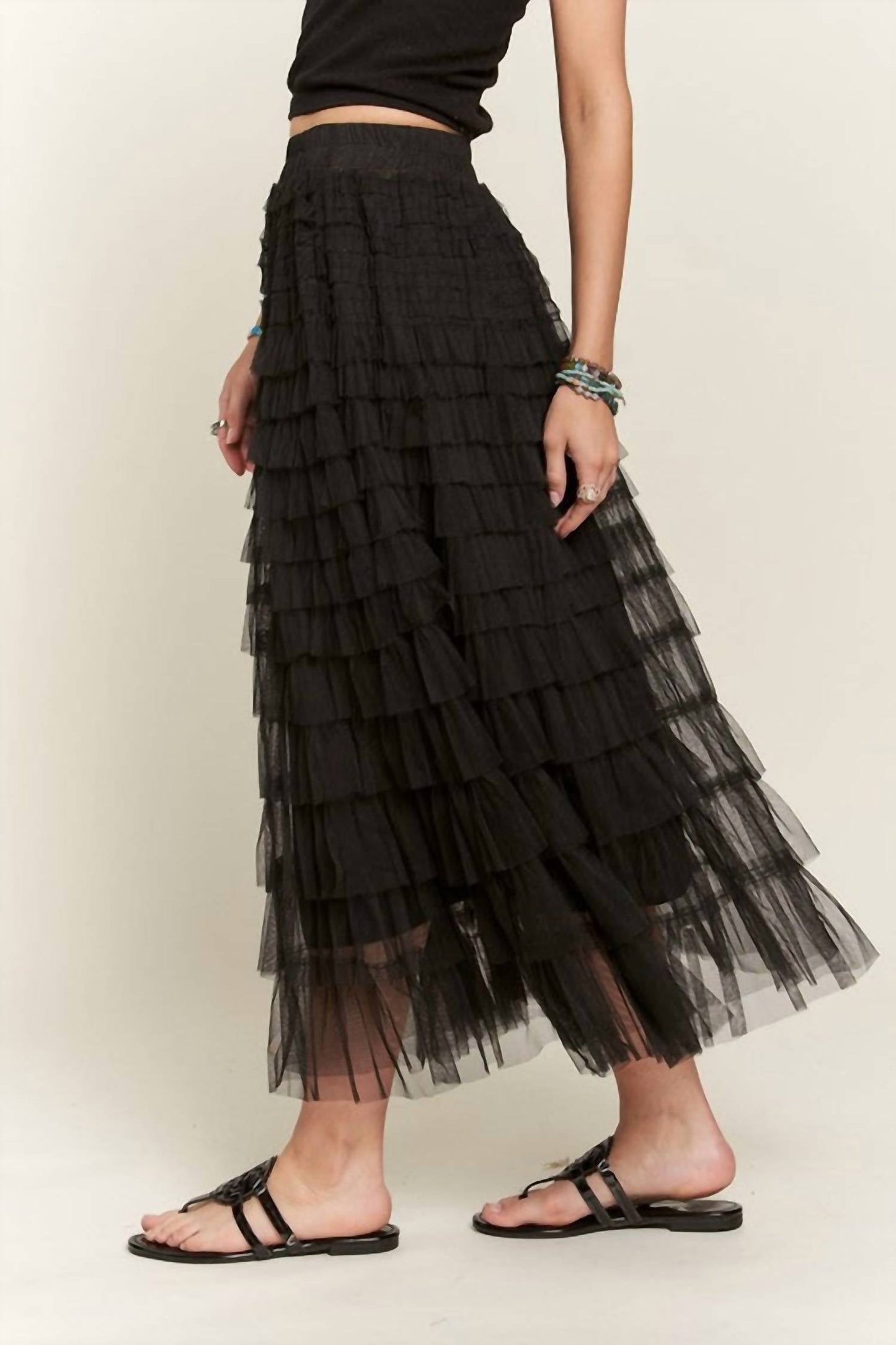 Adora - Black Layered Tulle Maxi Skirt