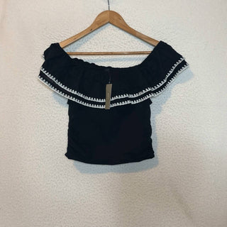 J.Crew - Blusa ombro a ombro com babados em mistura de algodão elástico