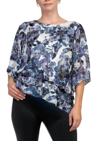 Alex Evenings - 3/4 Sleeve Asymmetrical Triple Tier Hem Chiffon Top