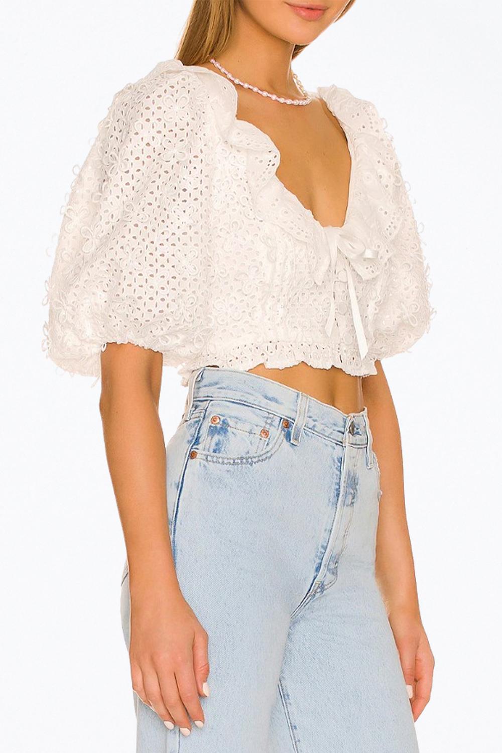 For Love & Lemons - CASSIE EYELET CROP TOP
