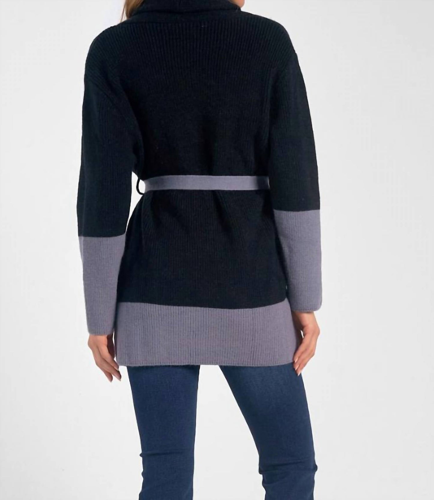 Elan - Belted Color Block Cardigan