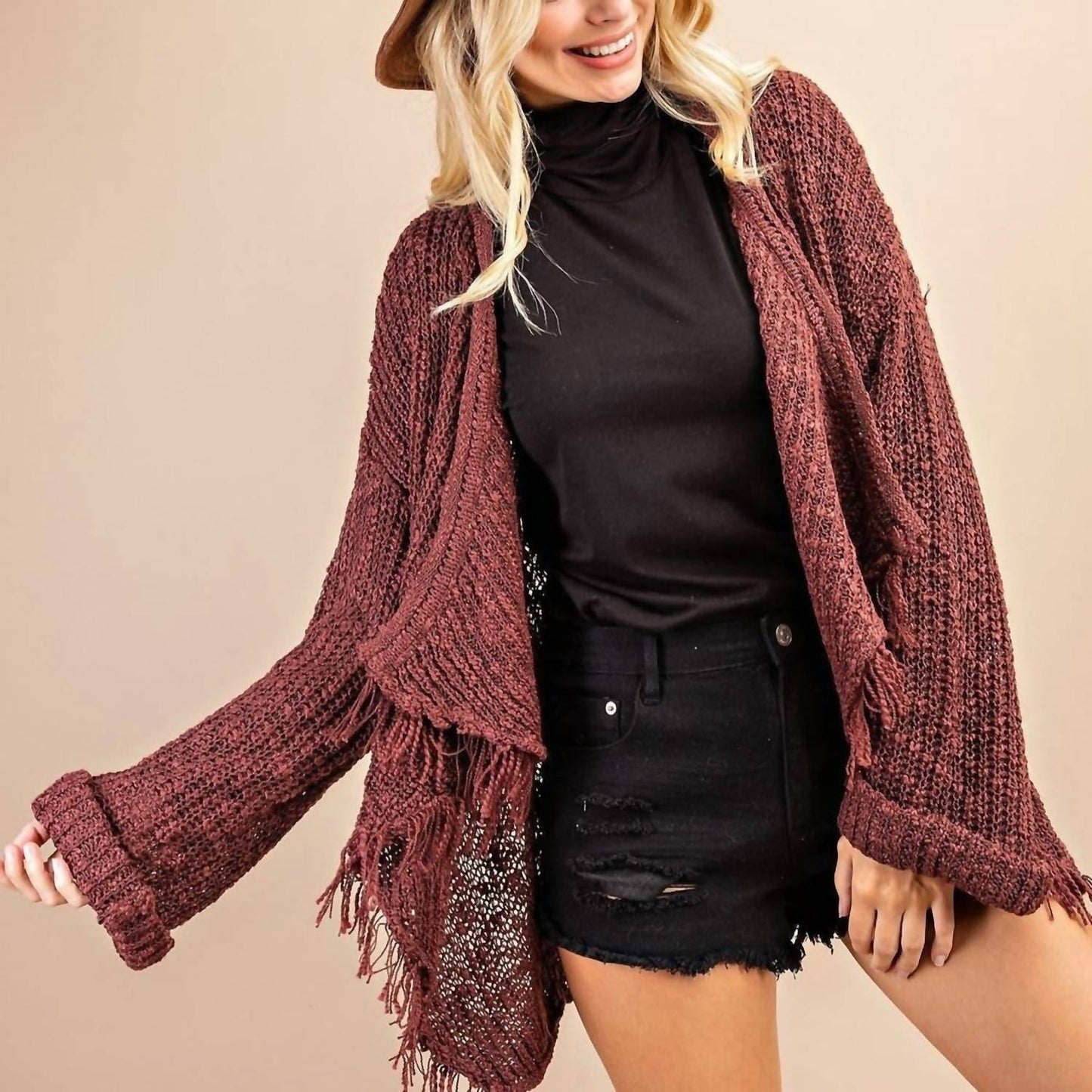 143 Story - Frayed Drape Sweater Cardigan