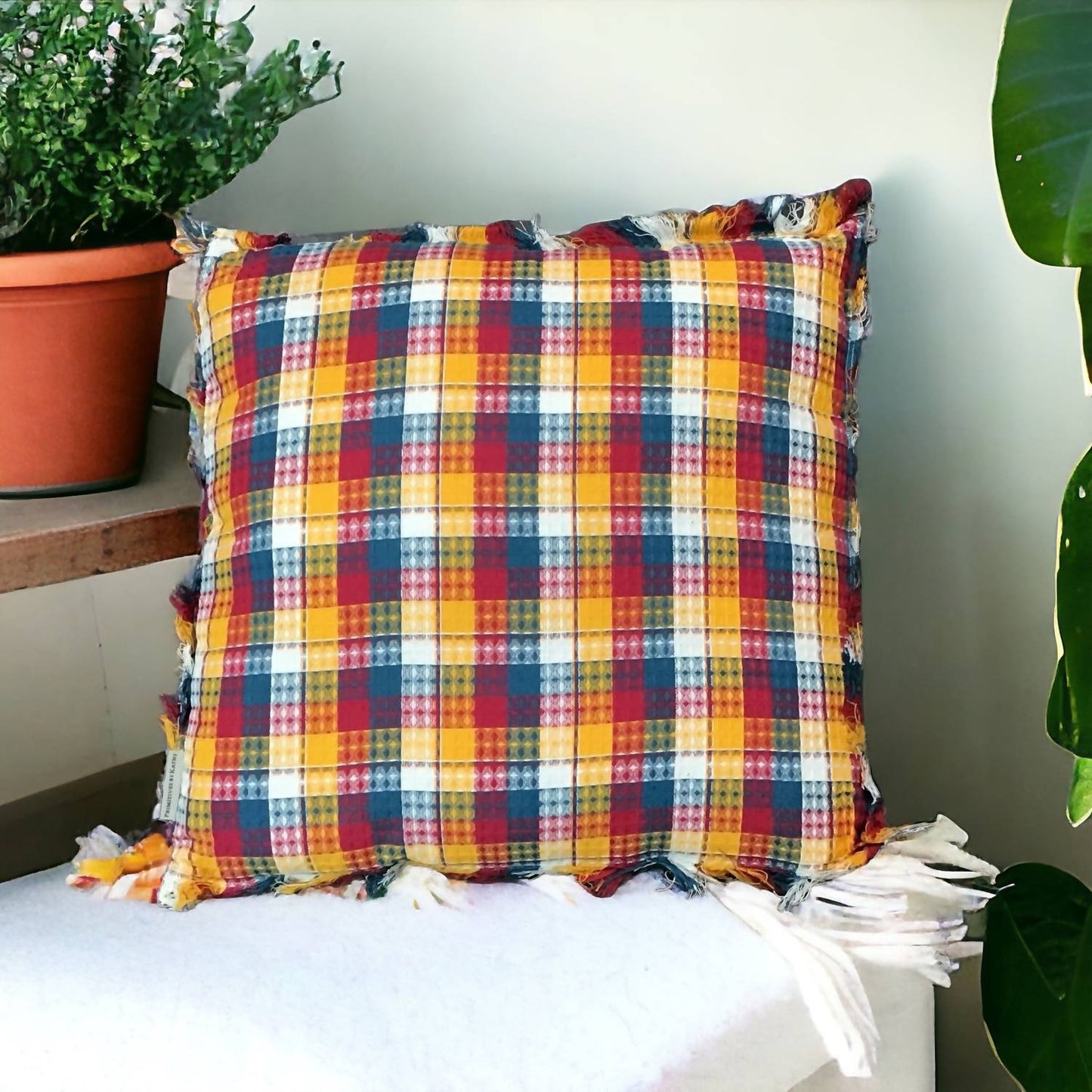 Primitives By Kathy - Happy Plaid Fringe Pillow