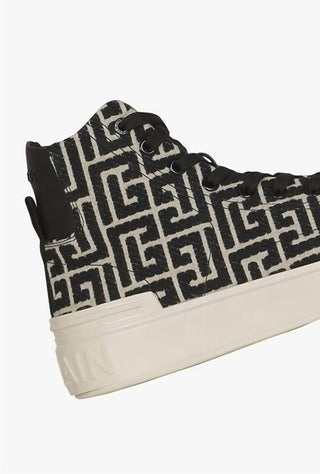 Balmain - Tênis de cano alto feminino B-court bicolor monograma jacquard