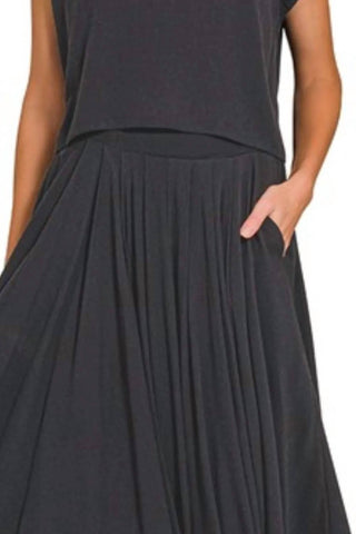 Trendsi - Conjunto de saia e camiseta curta Zenana Woven Crinkle Gaze