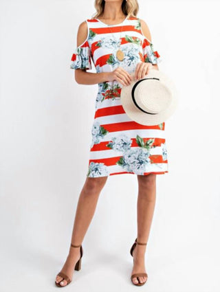 143 Story - Vestido com listras florais e ombros descobertos