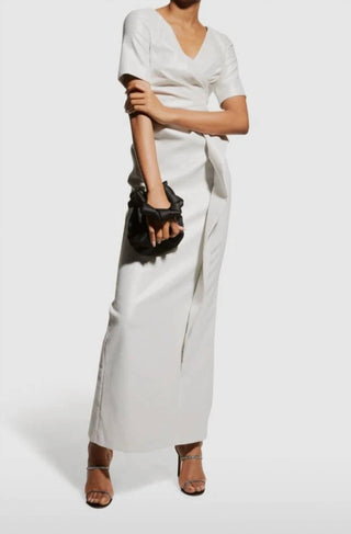 Aidan Mattox - V-neck Pleated Short Sleeve Slit Back Taffeta Dress