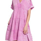 Zenana - Washed Double Gauze Raw Edge V-neck Dress
