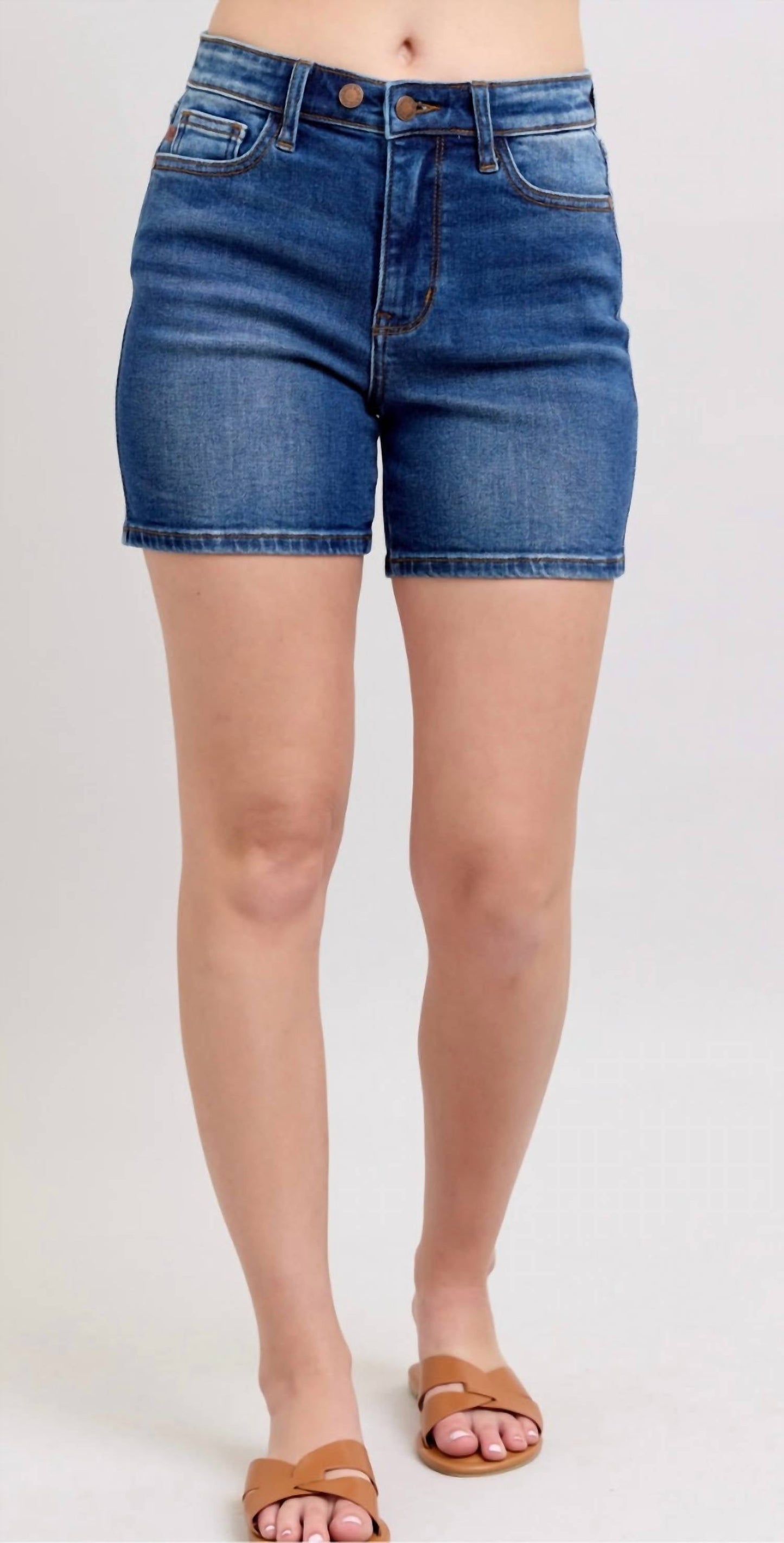 Judy Blue - 2 Button Mid Length Dad Shorts