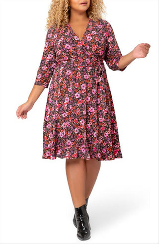 Vestido envelope falso floral perfeito para mulheres Leota, vermelho, tamanho 2X