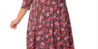 Vestido envelope falso floral perfeito para mulheres Leota, vermelho, tamanho 2X