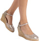 Penelope Chilvers - Women's High Mary Jane Metallic Leather Espadrille