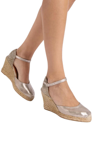 Penelope Chilvers - Women's High Mary Jane Metallic Leather Espadrille