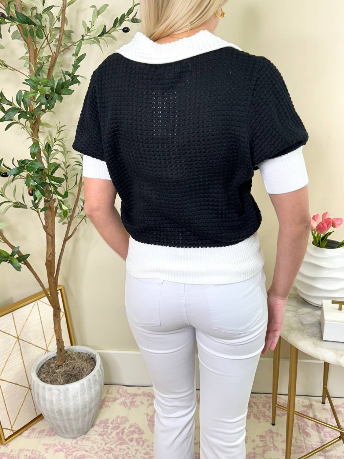 Elan - Color Block Short Sleeve Sweater